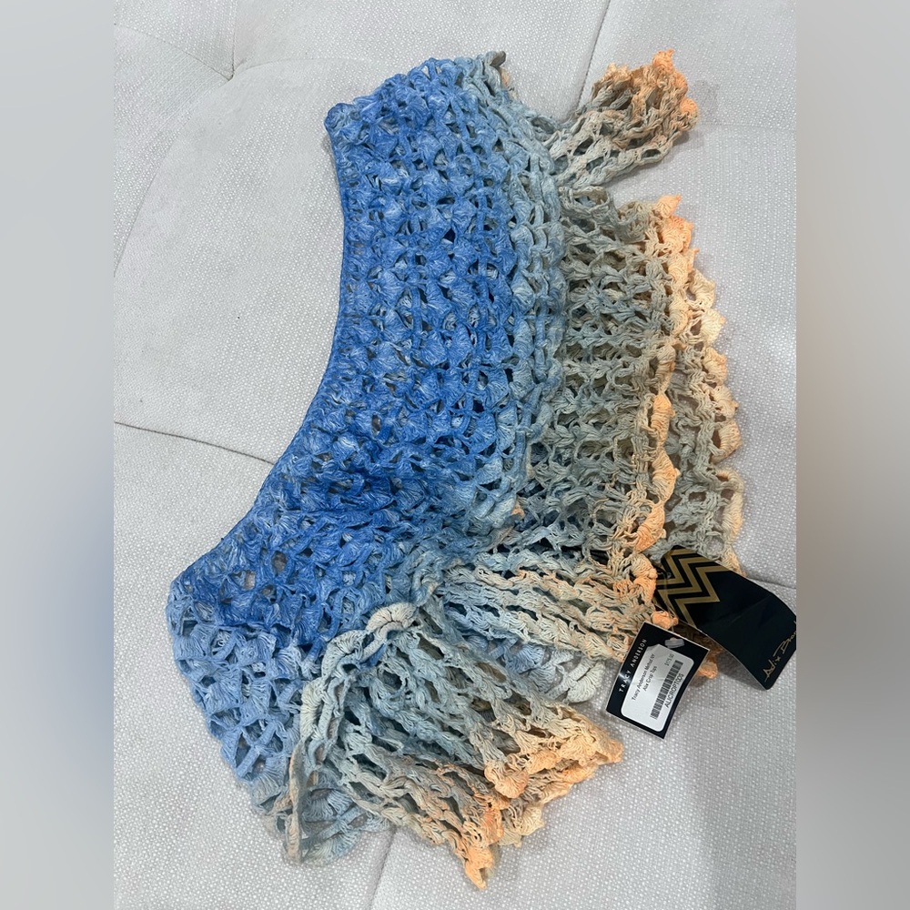 Blue and Beige Crochet off the shoulder top